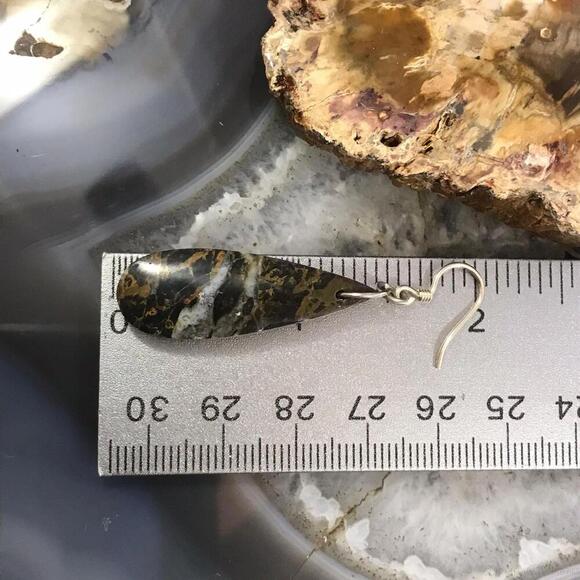 Sterling Silver Elongated Teardrop Black Mizone Slab Dangle Earrings #214 - Picture 10 of 10